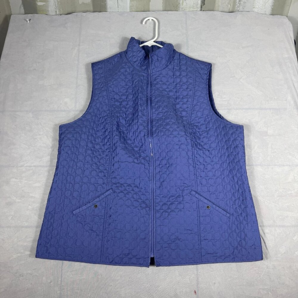 Allison Daly Quilted‎ Vest Womens Blue Full Zip Mock Neck Outdoor Size 20W
